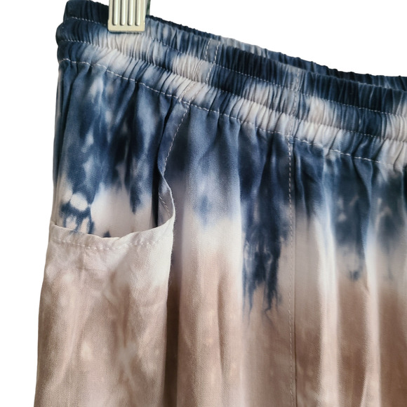 TRAVIDA Tie Dye Stripe Cargo Wide Leg Pants Blue Tan‎ White Women's XL NWT - Picture 4 of 12
